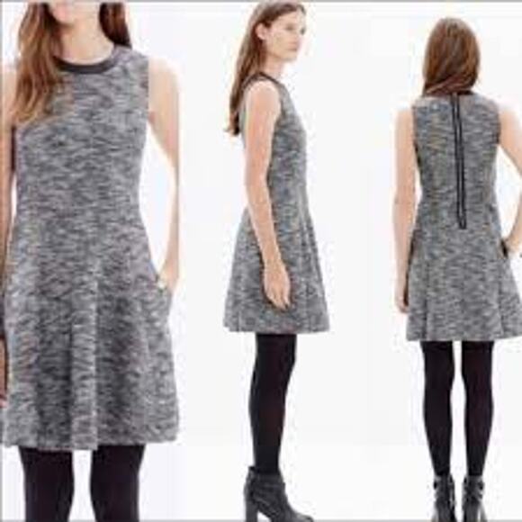 Madewell The Anywhere Dress Tweed Black Fit Flare Faux Leather Women 6 - Picture 1 of 13